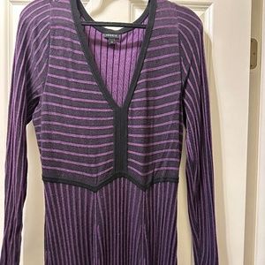 Purple and black striped sweater dress